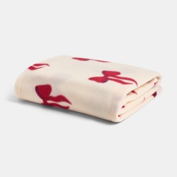 OHS Bow Print Fleece Throw - Cream/Red - thumbnail 3