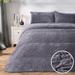 OHS Coverless Cable Knit 10.5 Tog Duvet Set, Grey - Double - thumbnail 1
