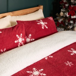 OHS Snowflake Teddy Duvet Set, Red - Double - thumbnail 3