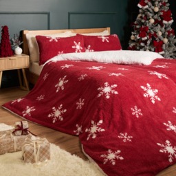 OHS Snowflake Teddy Duvet Set, Red - Double - thumbnail 1