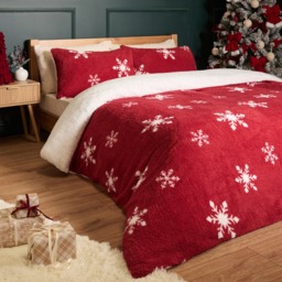 OHS Snowflake Teddy Duvet Set, Red - Double - thumbnail 2