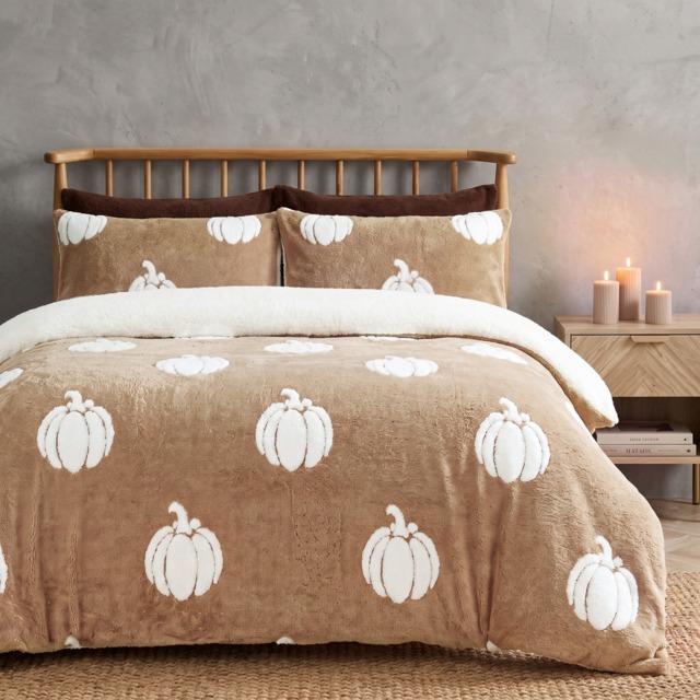 OHS Tufted Pumpkin Teddy Duvet Set, Natural - King - image 1