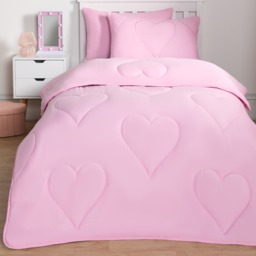 OHS Coverless Heart Quilted 7.5 Tog Duvet Set, Pink - Double - thumbnail 5