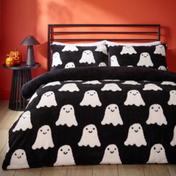 OHS Tufted Ghost Teddy Duvet Set, Black - Single - thumbnail 1