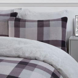 OHS Check Teddy Fleece Duvet Cover Set, Grey - Double - thumbnail 2