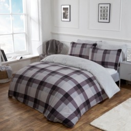 OHS Check Teddy Fleece Duvet Cover Set, Grey - Double - thumbnail 3