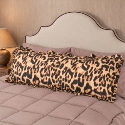 OHS Leopard Print Frill Edge Bolster Pillow - Natural