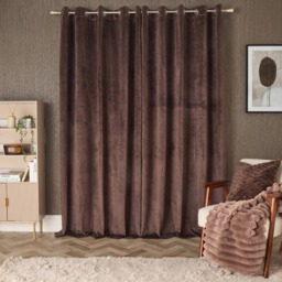 OHS Thermal Velvet Eyelet Curtains, Chocolate - 90 x 90in - thumbnail 2