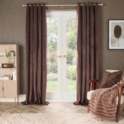 OHS Thermal Velvet Eyelet Curtains, Chocolate - 90 x 90in - thumbnail 1