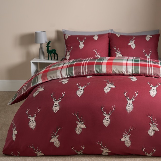 OHS Stag Checkered Reversible Duvet Set, Red - King - image 1