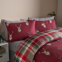 OHS Stag Checkered Reversible Duvet Set, Red - King - thumbnail 4