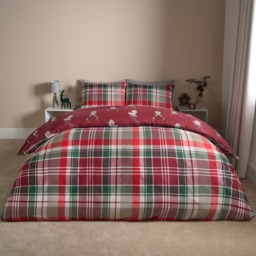 OHS Stag Checkered Reversible Duvet Set, Red - King - thumbnail 5