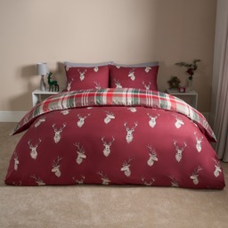OHS Stag Checkered Reversible Duvet Set, Red - King - thumbnail 2