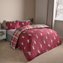 OHS Stag Checkered Reversible Duvet Set, Red - King - thumbnail 3