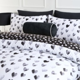 OHS Heart Print Reversible Watercolour Duvet Cover Set, Monochrome - Super King - thumbnail 3