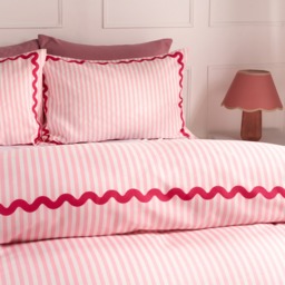 OHS Wave Border Stripe Print Duvet Set, Pink - Double - thumbnail 2