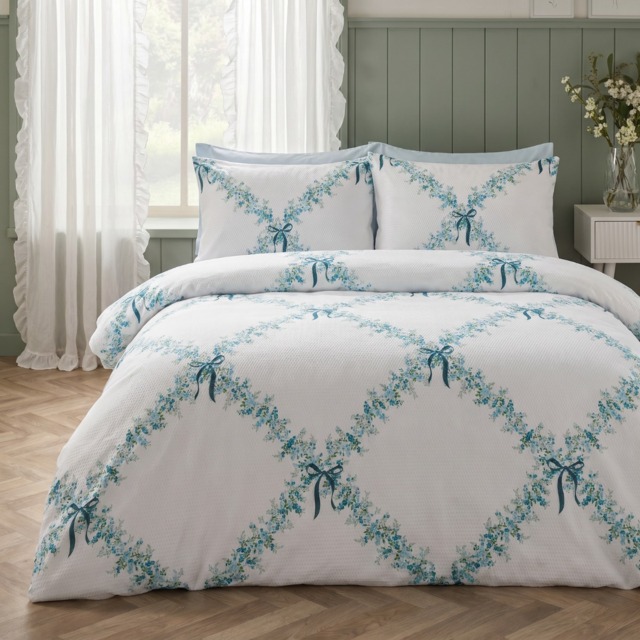 OHS Lattice Embossed Duvet Cover Set, Ivory - Double - image 1
