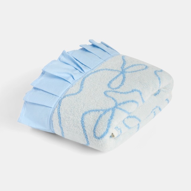 OHS 100% Cotton Frill Edge Tufted Bow Reversible Bath Towel, Blue/White - 1PC - image 1