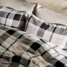 OHS Farmers Check Brushed Cotton Duvet Cover Set, Monochrome - King - thumbnail 3