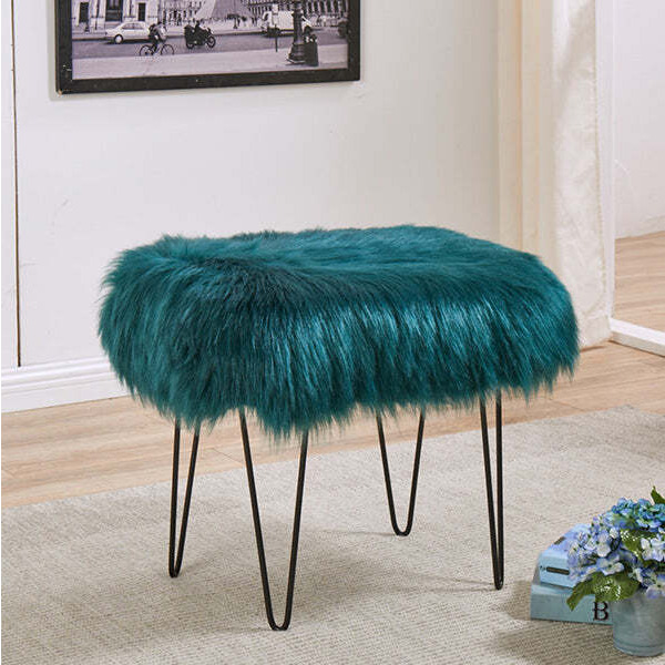 Faux Sheepskin Teal Dressing Table Stool