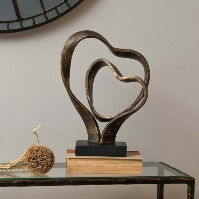 Antique Bronze Double Heart Sculpture