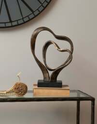 Antique Bronze Double Heart Sculpture - thumbnail 3