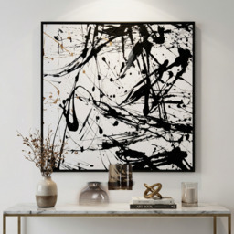 Noah Monochrome Black & White Paint Splash Framed Wall Art