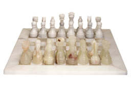 Eleri Carved White Marble & Green Onyx Chess Set - thumbnail 2