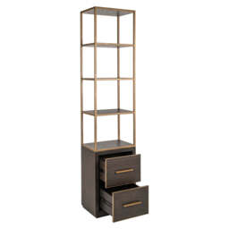 Richmond Interiors Carter Brown Oak Wood & Gold Display Unit - Small - thumbnail 2
