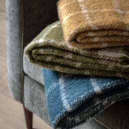Poly Mustard Yellow Mohair Check Throw - thumbnail 3
