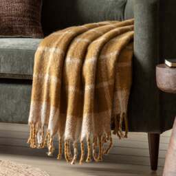 Poly Mustard Yellow Mohair Check Throw