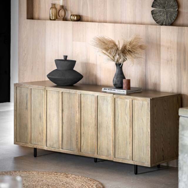Fore Panelled Natural Oak Wood Sideboard