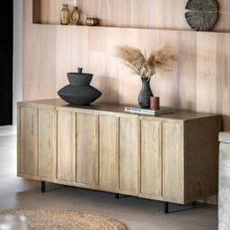 Fore Panelled Natural Oak Wood Sideboard - thumbnail 1