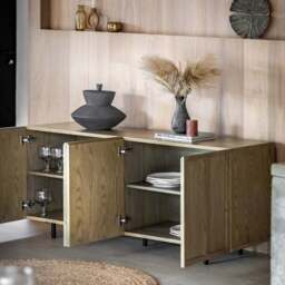Fore Panelled Natural Oak Wood Sideboard - thumbnail 4