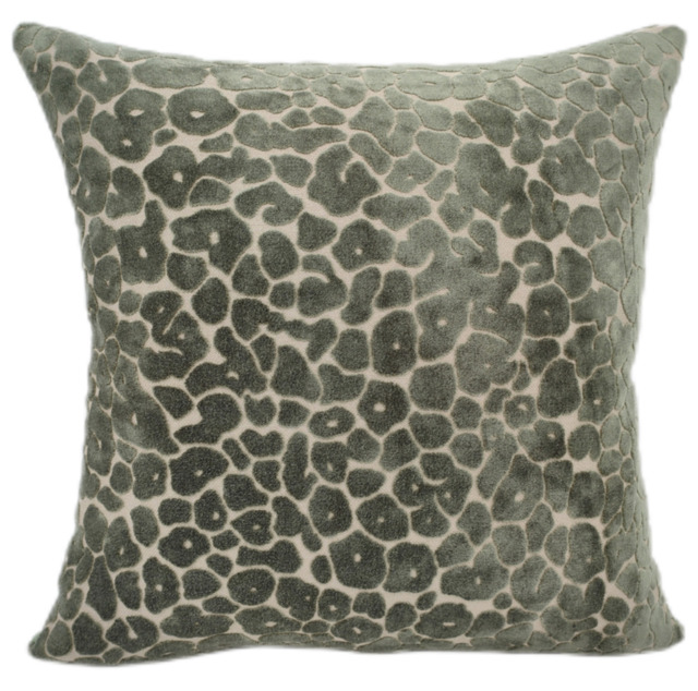 Malini Paul Moneypenny Spoton Leopard Velvet Sage Green Square Cushion - Large