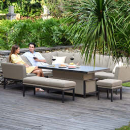 Maze Pulse Oatmeal Beige Rectangular Outdoor Corner Sofa Dining Set with Rising Table - 8-10 Seater