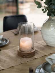 Natural Acacia Wood & Glass Hurricane Candle Holder - thumbnail 6