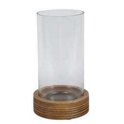 Natural Acacia Wood & Glass Hurricane Candle Holder - thumbnail 2