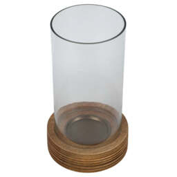 Natural Acacia Wood & Glass Hurricane Candle Holder - thumbnail 3