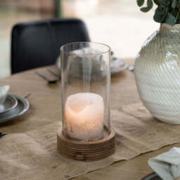 Natural Acacia Wood & Glass Hurricane Candle Holder - thumbnail 1