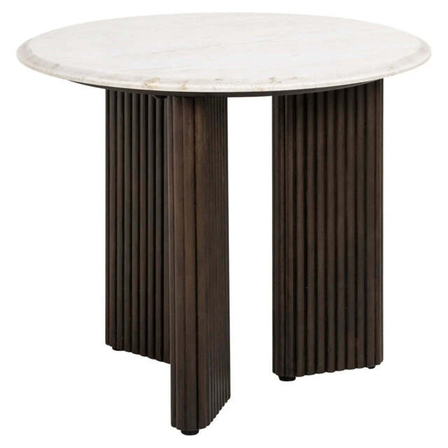 Richmond Interiors Mayfield White Morchana Marble & Brown Wood Round Side Table