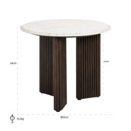 Richmond Interiors Mayfield White Morchana Marble & Brown Wood Round Side Table - thumbnail 6