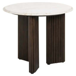 Richmond Interiors Mayfield White Morchana Marble & Brown Wood Round Side Table - thumbnail 1