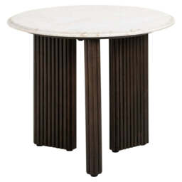 Richmond Interiors Mayfield White Morchana Marble & Brown Wood Round Side Table - thumbnail 2