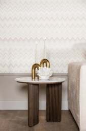 Richmond Interiors Mayfield White Morchana Marble & Brown Wood Round Side Table - thumbnail 4