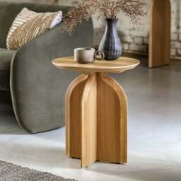 Sirena Carved Natural Oak Wood Side Table - thumbnail 1