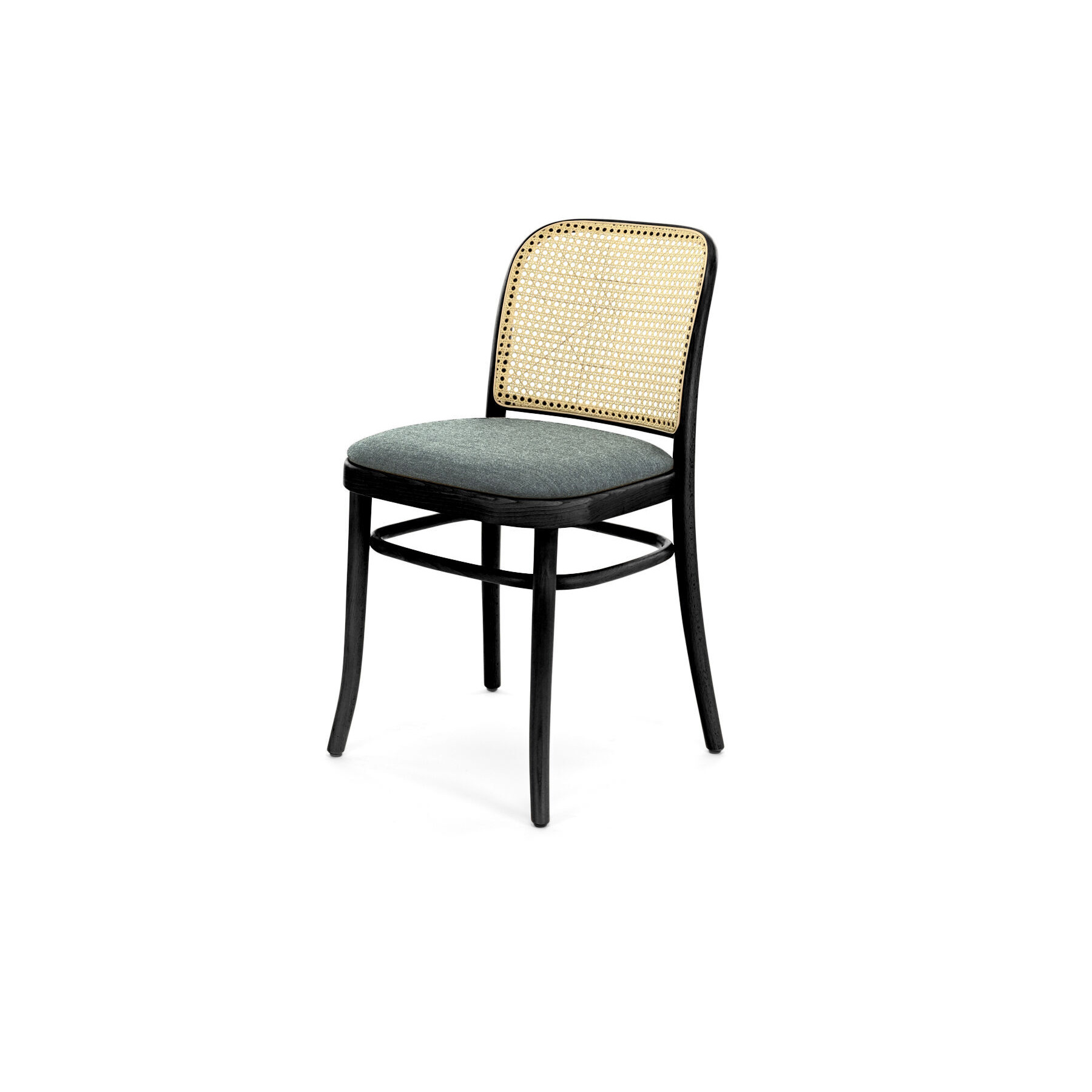 Madrid Cane Dining Chair, Cane Back and Upholstered Seat, Black