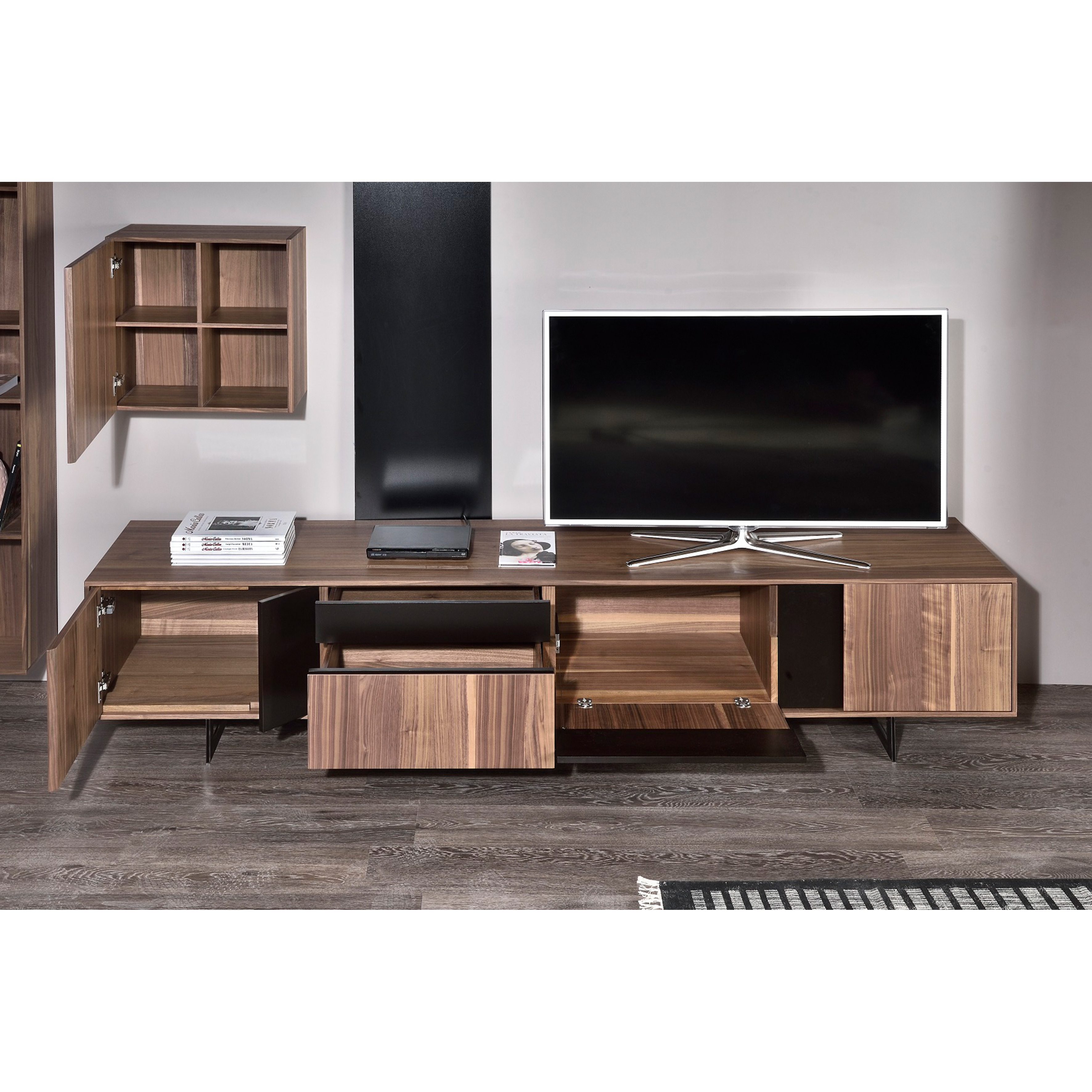 Level Media Unit 235 cm, Walnut Finish