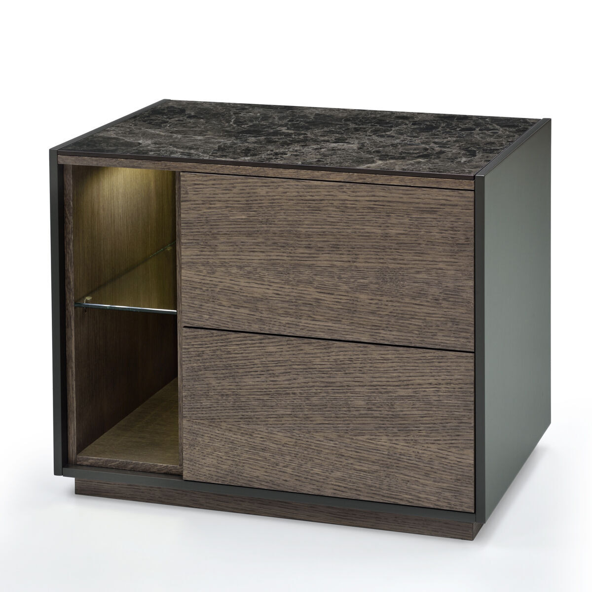 Tosca Marble-effect Top Bedside Table 50cm, Smoked Oak