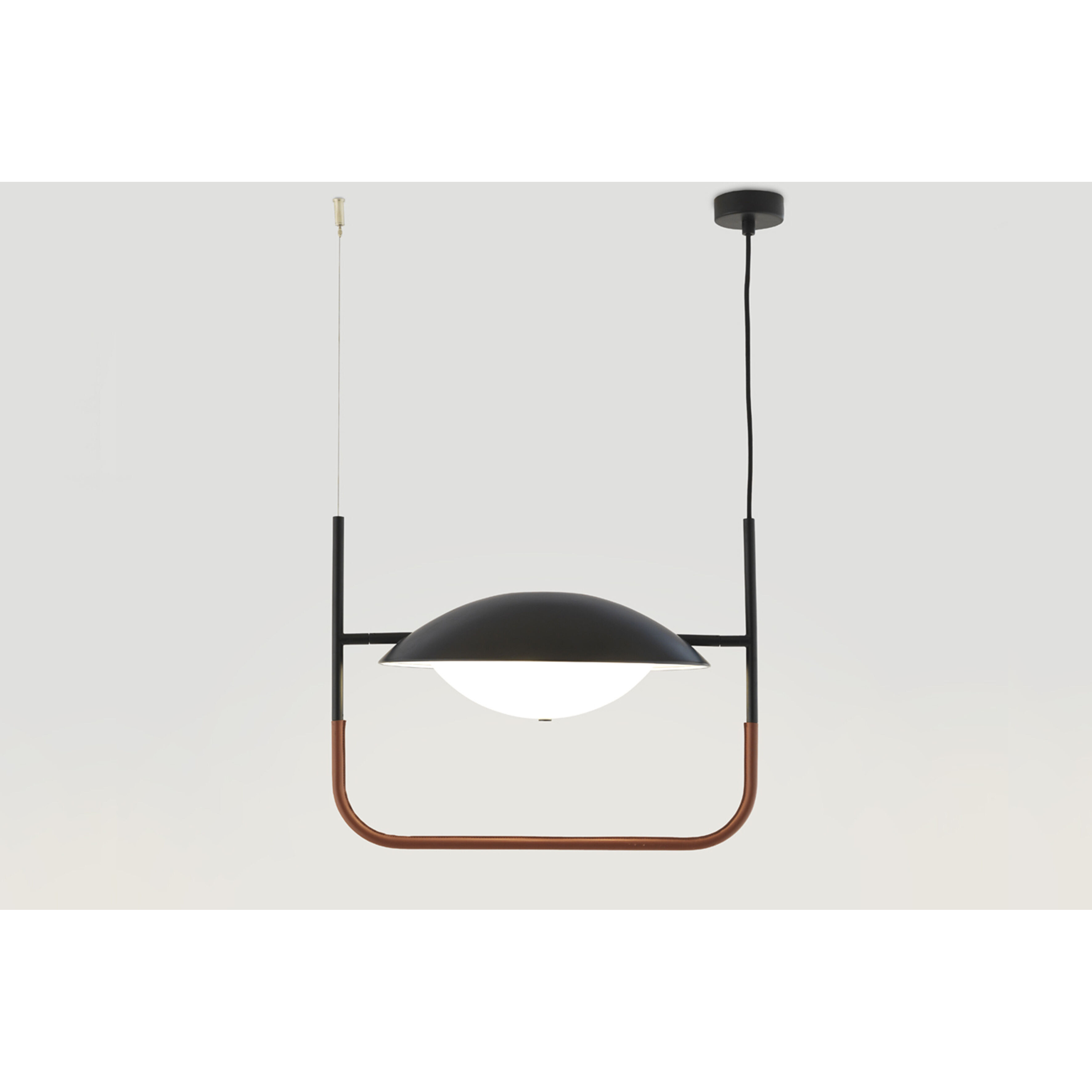Baxter LED Pendant Lamp, Matt Black / Brown Leather Shade with Opal